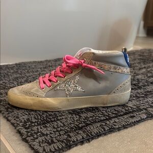 Golden Goose Gray Sneakers with Pink Laces